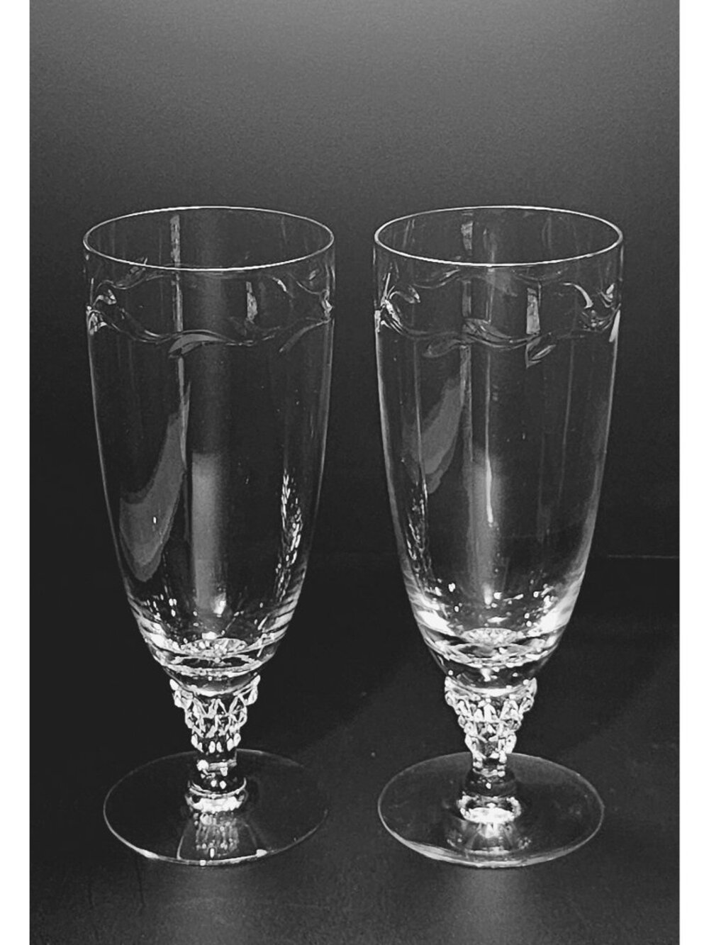 2 Tiffin Franciscan Mimi Ice Tea Glasses cut crystal botanical leaf sculpted - Picture 2 of 8